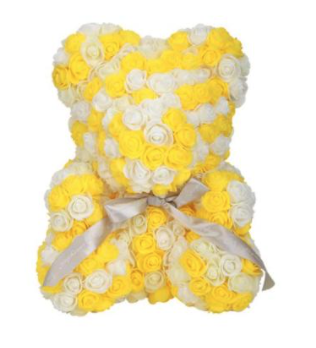 Large 40cm (16inch) Yellow and White Rose Bear