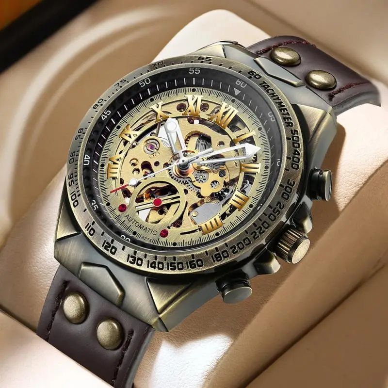 Steampunk Automatic Mechanical Leather Watch