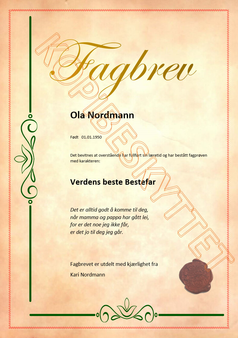 Fagbrev Bestefar