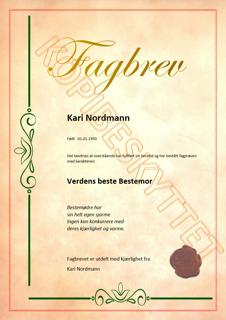 Fagbrev Bestemor