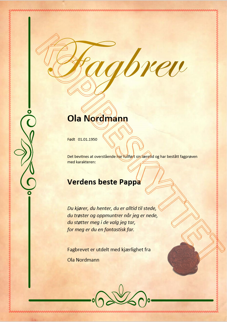 Fagbrev Pappa
