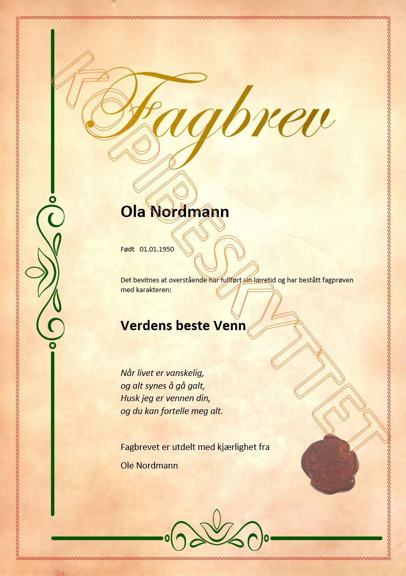 Fagbrev Kompis/Venn/Kjæreste etc.