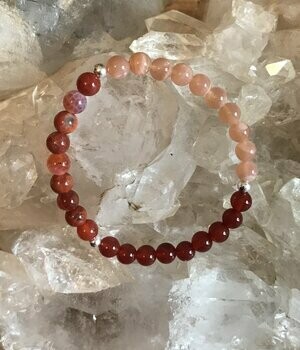 Crystal bracelet sunstone, fire agate & orange carnelian. reiki charged