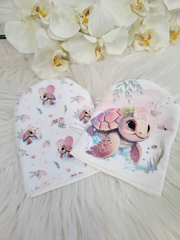Gant de toilette tortue rose