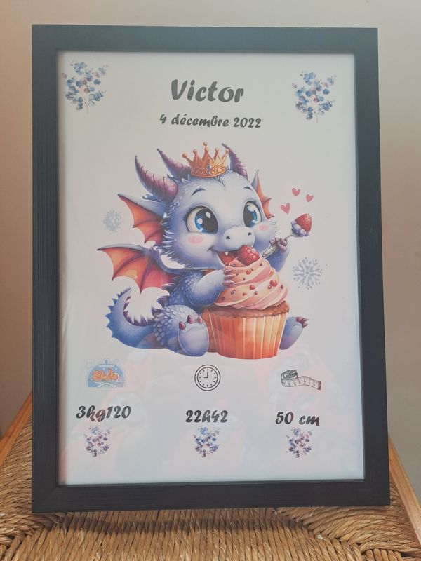 Cadre naissance personnalisée dragon gourmand