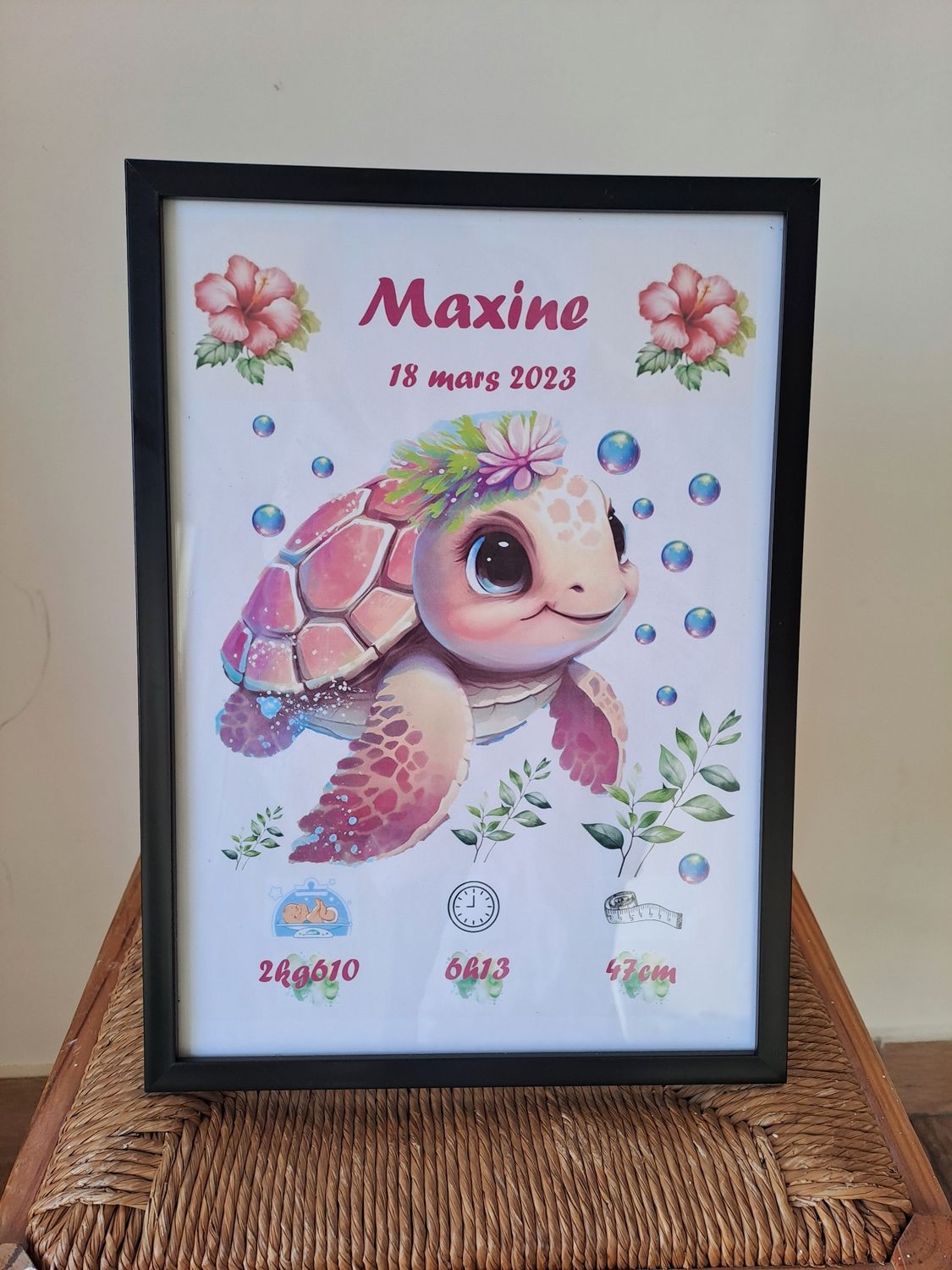 Cadre naissance personnalisée tortue