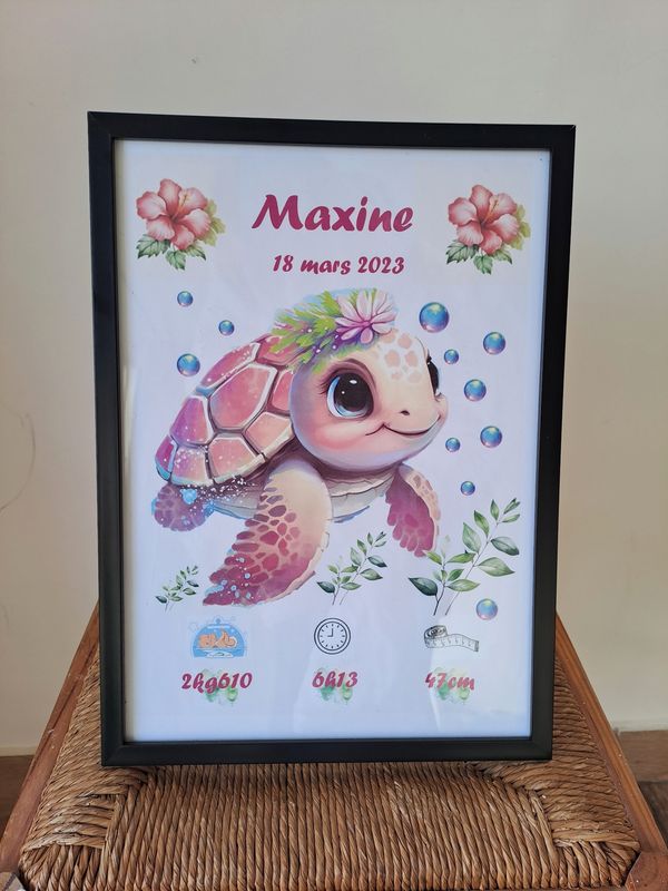 Cadre naissance personnalisée tortue
