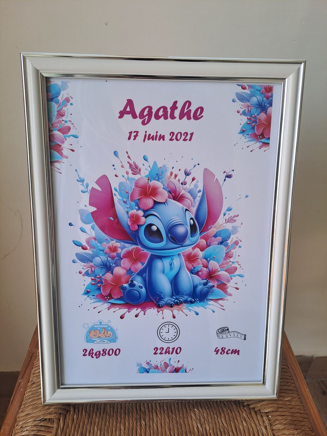 Cadre de naissance personnalisée stitch floral