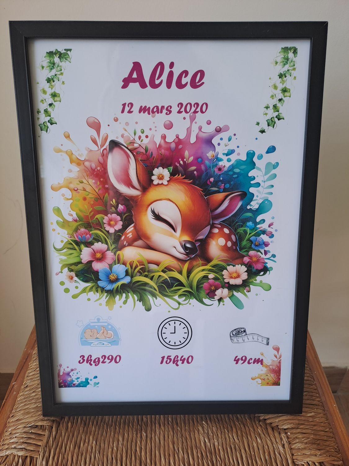 Cadre naissance personnalisée biche
