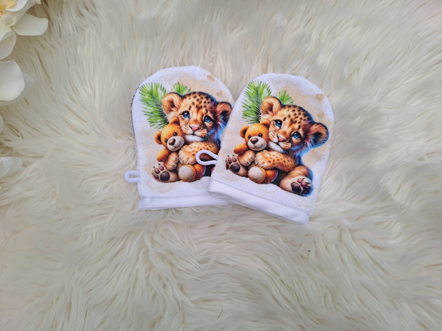 Gant de toilette lion doudou