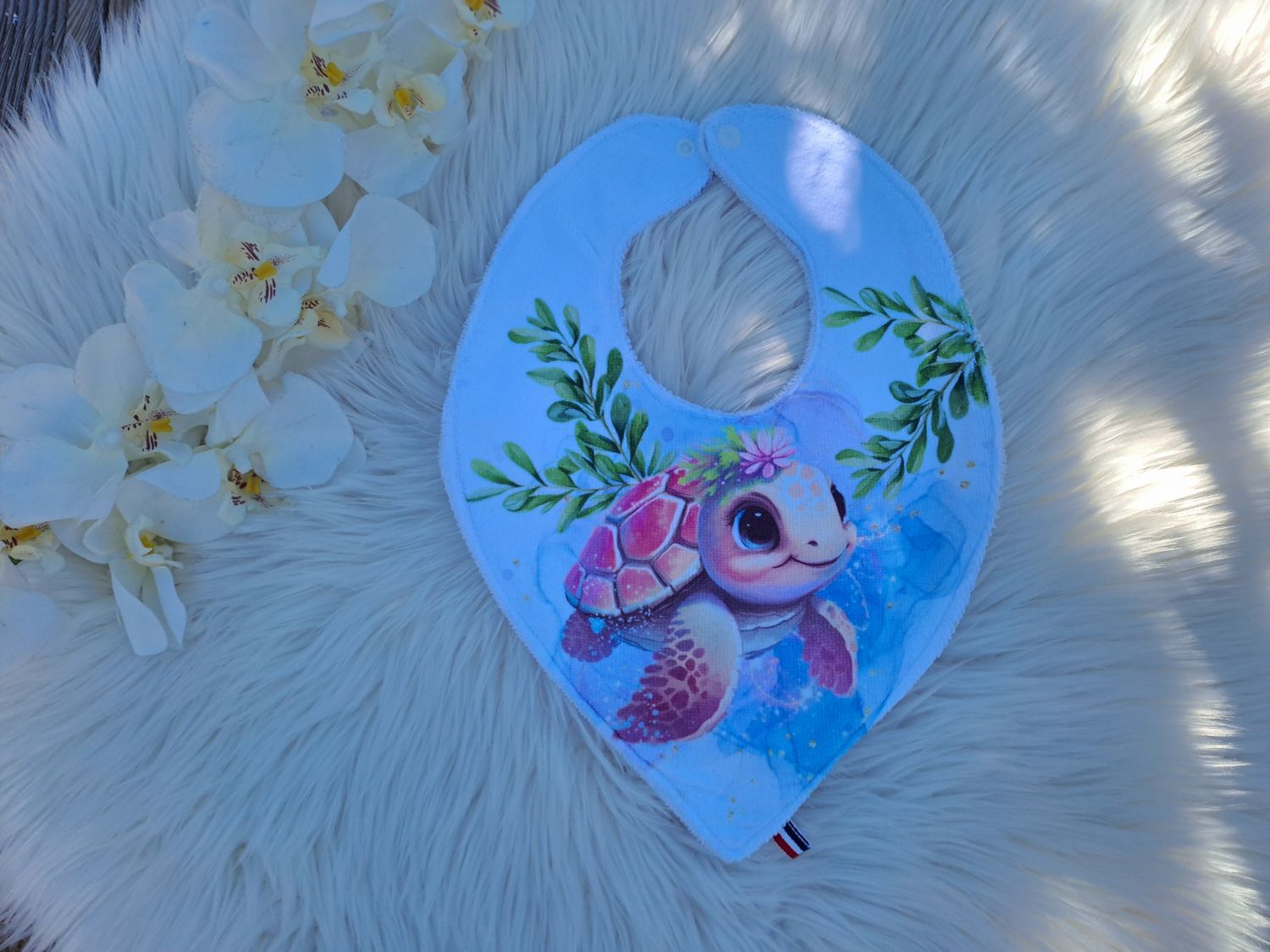 Bavoir bandana tortue rose
