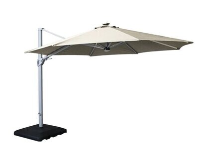 Caribbean 3.5m ROUND Cantilever Parasol with LED Solar Lights - DOVE with 360 rotation & tilt function and free cover