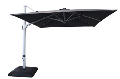 Caribbean 3m SQUARE Cantilever Parasol with LED Solar Lights - DARK GREY with 360 rotation & tilt function and free cover
