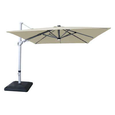 Caribbean 3m SQUARE Cantilever Parasol with LED Solar Lights - DOVE with 360 rotation & tilt function and free cover