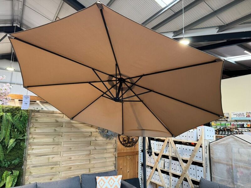 Porto 3m Push-Up Cantilever Parasol - ROUND KHAKI/DARK GREY Porto 3m Push-Up Cantilever Parasol - ROUND KHAKI/DARK GREY