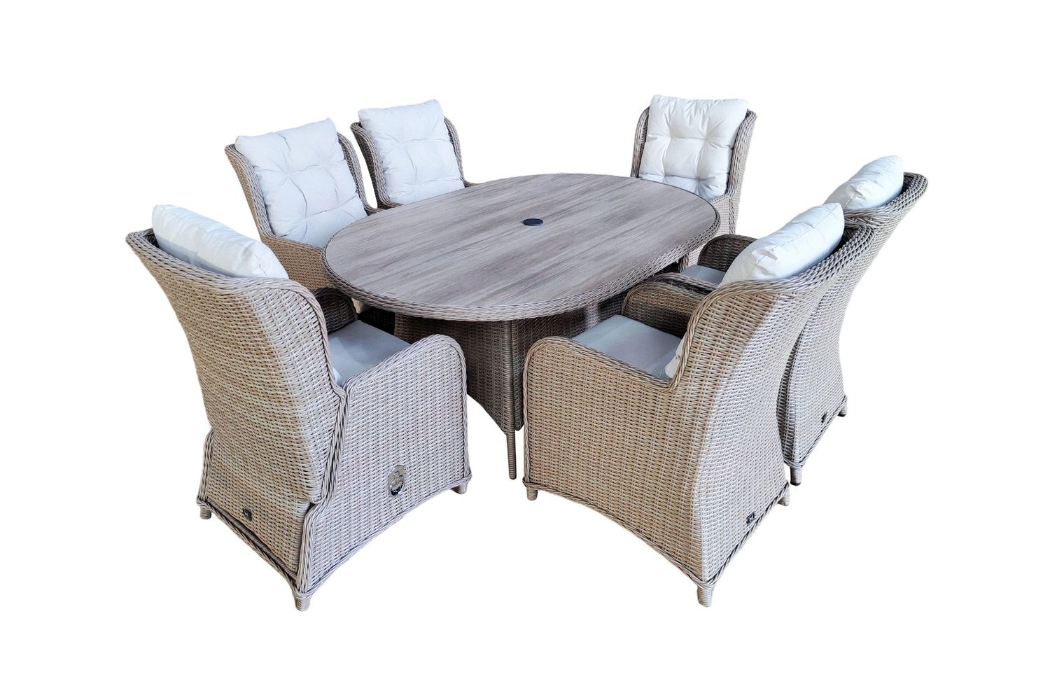 NATURAL St Ives 6 Seater Oval Reclining Set with free cover