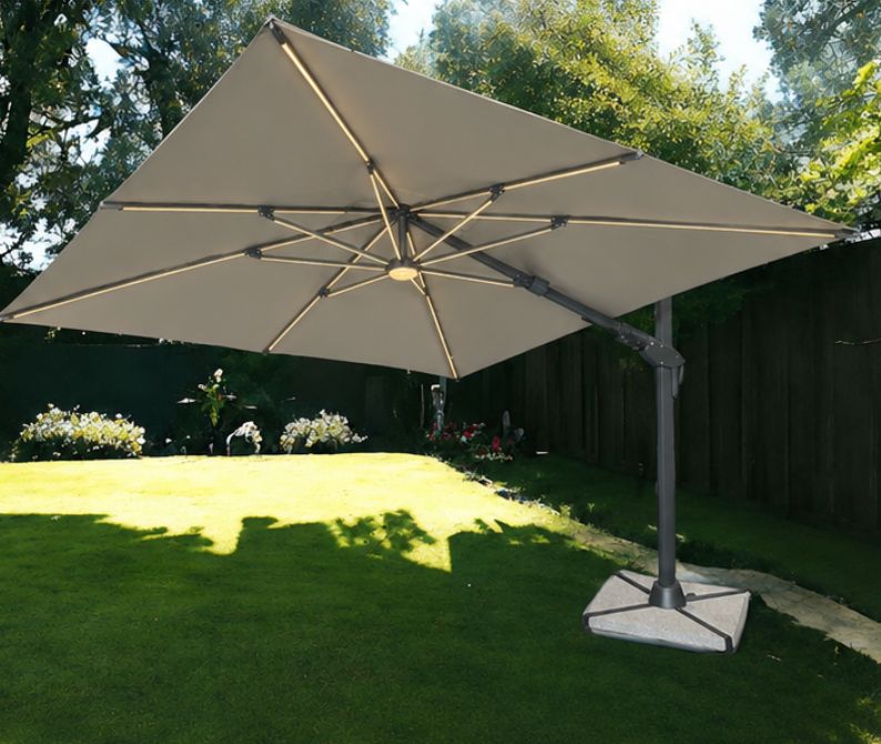 Roma 3m DOVE SQUARE Cantilever Parasol - with solar lights, 360 rotation & tilt function and free cover Roma 3m DOVE SQUARE Cantilever Parasol - with solar lights, 360 rotation & tilt function and free cover