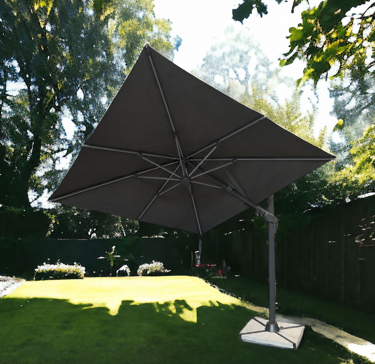 Roma 3m SQUARE Cantilever Parasol - with 360 rotation & tilt function and free cover Roma 3m SQUARE Cantilever Parasol - with 360 rotation & tilt function and free cover