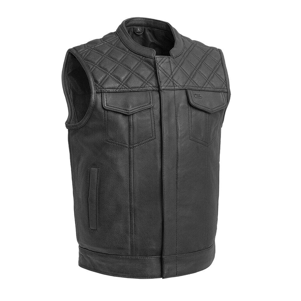 First Mfg Co Downside Men's Motorcycle Leather Vest Black