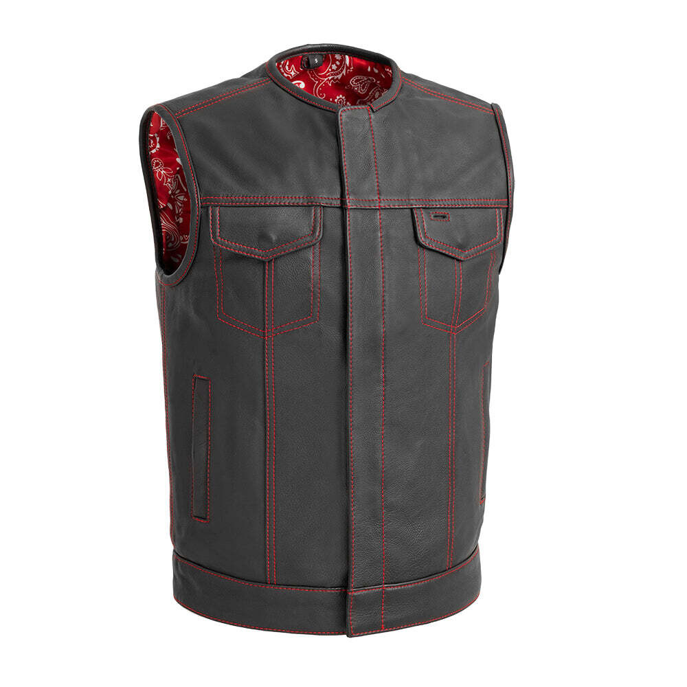 First Mfg Co - Bandit Men's Leather Motorcycle Vest - Red - Smallest ...