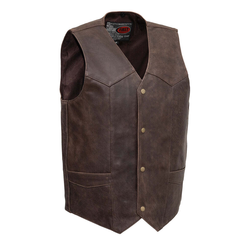 First Mfg Co - Texan Brown Men's Motorcycle Western Style Leather Vest ...