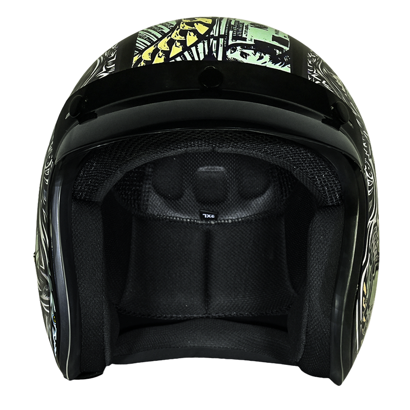 DOT Approved Daytona Cruiser Open Face Motorcycle Helmet - Men, Women & Youth - With Visor & Graphics - W/ Money