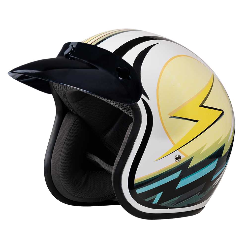 DOT Approved Daytona Cruiser Open Face Motorcycle Helmet - Men, Women & Youth - With Visor & Graphics - W/ Lightning DOT Approved Daytona Cruiser Open Face Motorcycle Helmet - Men, Women & Youth - With Visor & Graphics - W/ Lightning