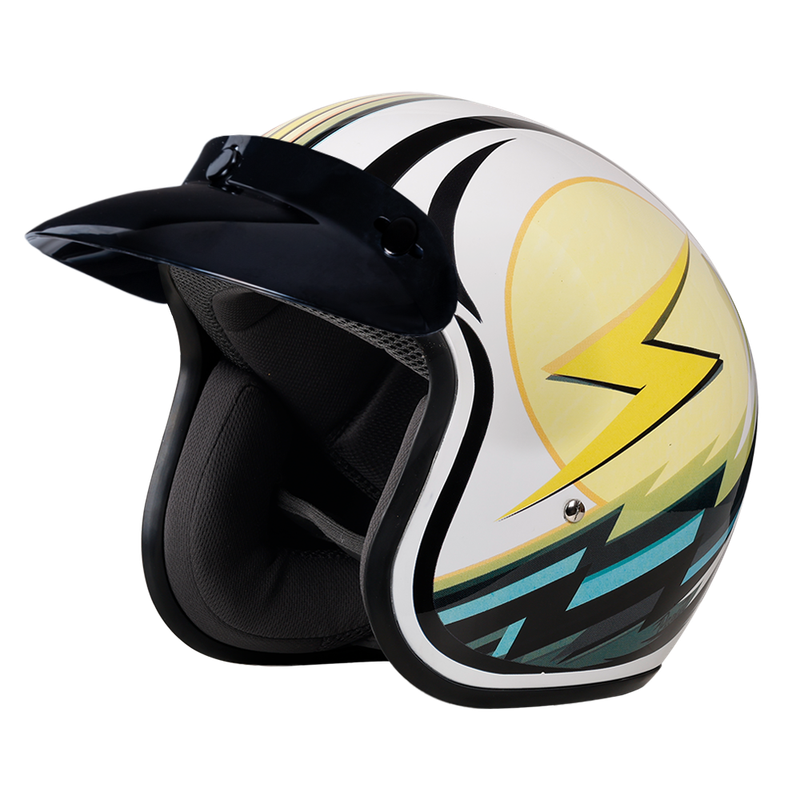 DOT Approved Daytona Cruiser Open Face Motorcycle Helmet - Men, Women & Youth - With Visor & Graphics - W/ Lightning DOT Approved Daytona Cruiser Open Face Motorcycle Helmet - Men, Women & Youth - With Visor & Graphics - W/ Lightning