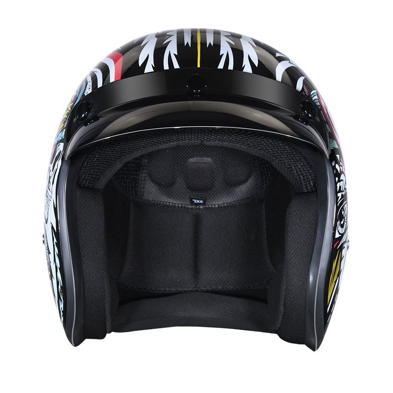 DOT Approved Daytona Cruiser Open Face Motorcycle Helmet - Men, Women & Youth - With Visor & Graphics - W/ Tribal