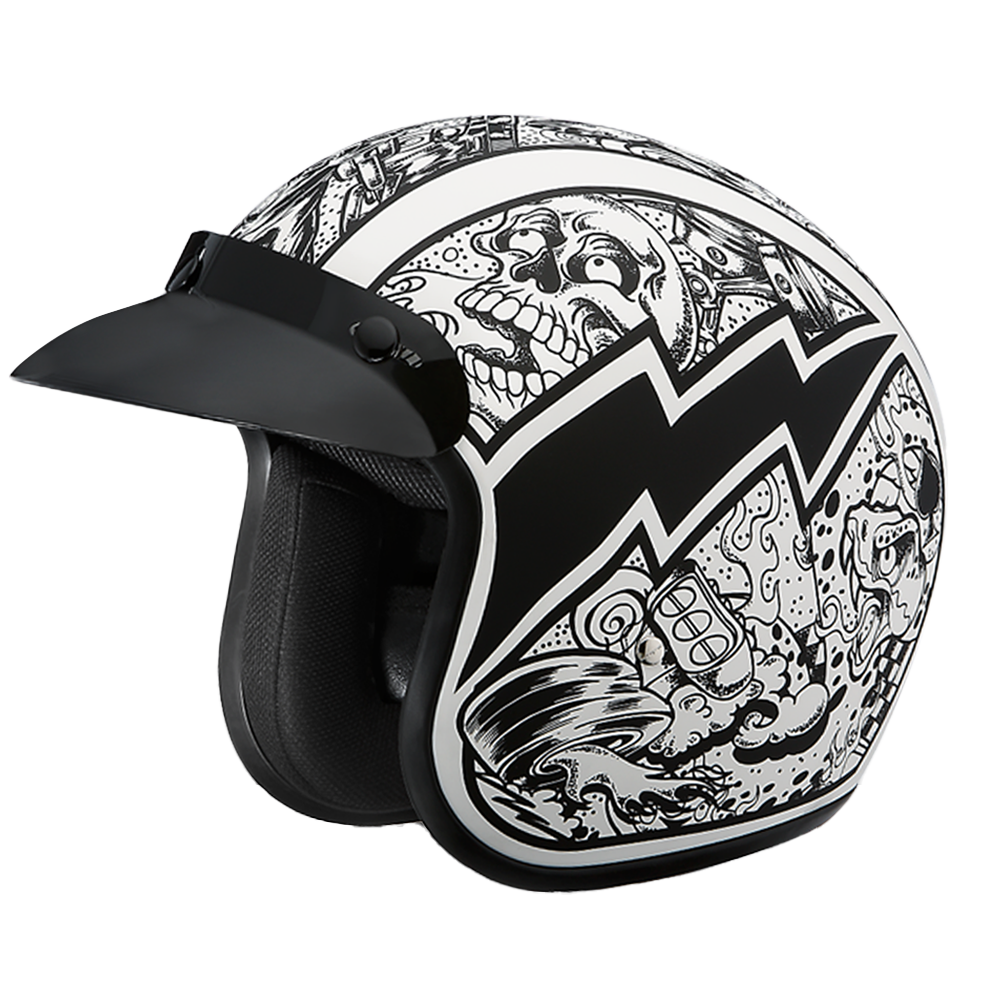 DOT Approved Daytona Cruiser Open Face Motorcycle Helmet - Men, Women & Youth - With Visor & Graphics - W/ Graffiti DOT Approved Daytona Cruiser Open Face Motorcycle Helmet - Men, Women & Youth - With Visor & Graphics - W/ Graffiti