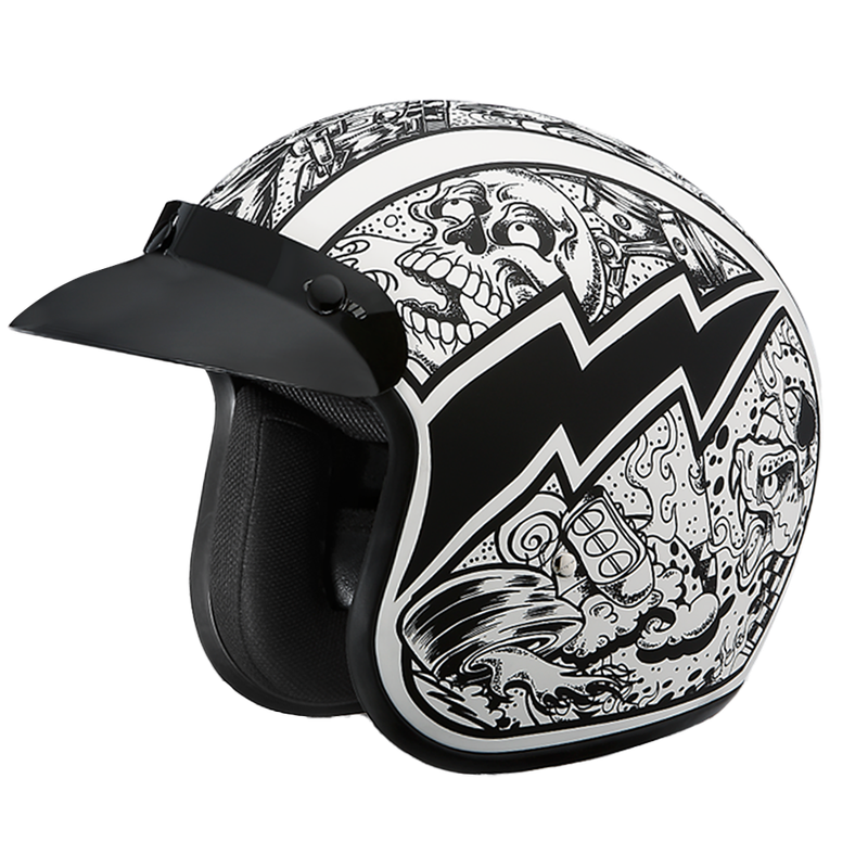 DOT Approved Daytona Cruiser Open Face Motorcycle Helmet - Men, Women & Youth - With Visor & Graphics - W/ Graffiti DOT Approved Daytona Cruiser Open Face Motorcycle Helmet - Men, Women & Youth - With Visor & Graphics - W/ Graffiti