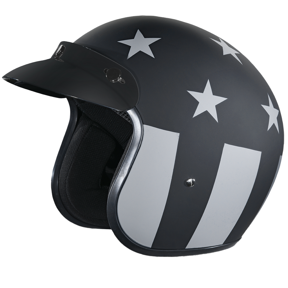 DOT Approved Daytona Cruiser Open Face Motorcycle Helmet - Men, Women & Youth - With Visor & Graphics - W/ Captain America Stealth DOT Approved Daytona Cruiser Open Face Motorcycle Helmet - Men, Women & Youth - With Visor & Graphics - W/ Captain America Stealth