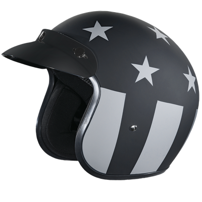 DOT Approved Daytona Cruiser Open Face Motorcycle Helmet - Men, Women & Youth - With Visor & Graphics - W/ Captain America Stealth DOT Approved Daytona Cruiser Open Face Motorcycle Helmet - Men, Women & Youth - With Visor & Graphics - W/ Captain America Stealth