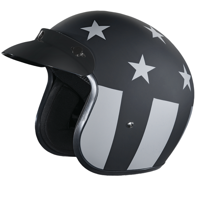 DOT Approved Daytona Cruiser Open Face Motorcycle Helmet - Men, Women & Youth - With Visor & Graphics - W/ Captain America Stealth DOT Approved Daytona Cruiser Open Face Motorcycle Helmet - Men, Women & Youth - With Visor & Graphics - W/ Captain America Stealth
