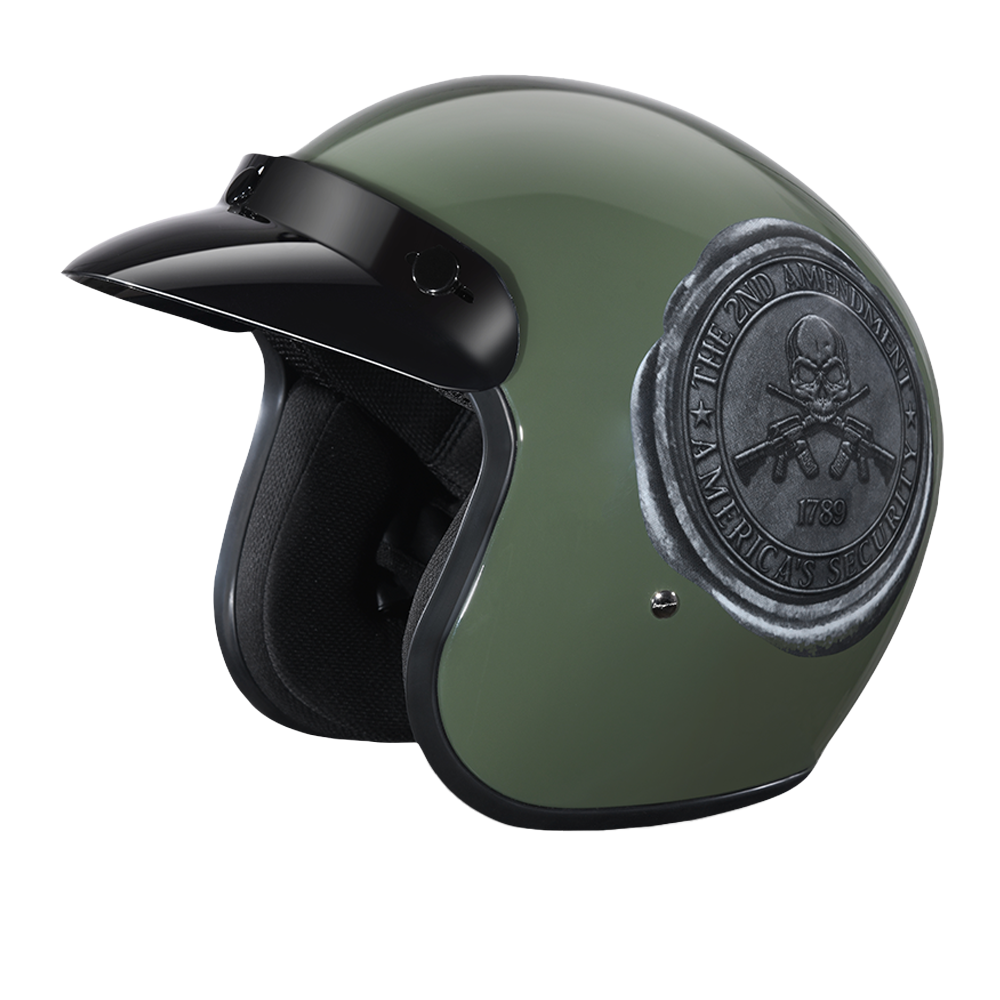DOT Approved Daytona Cruiser Open Face Motorcycle Helmet - Men, Women & Youth - With Visor & Graphics - W/ 2nd Amendment Seal DOT Approved Daytona Cruiser Open Face Motorcycle Helmet - Men, Women & Youth - With Visor & Graphics - W/ 2nd Amendment Seal