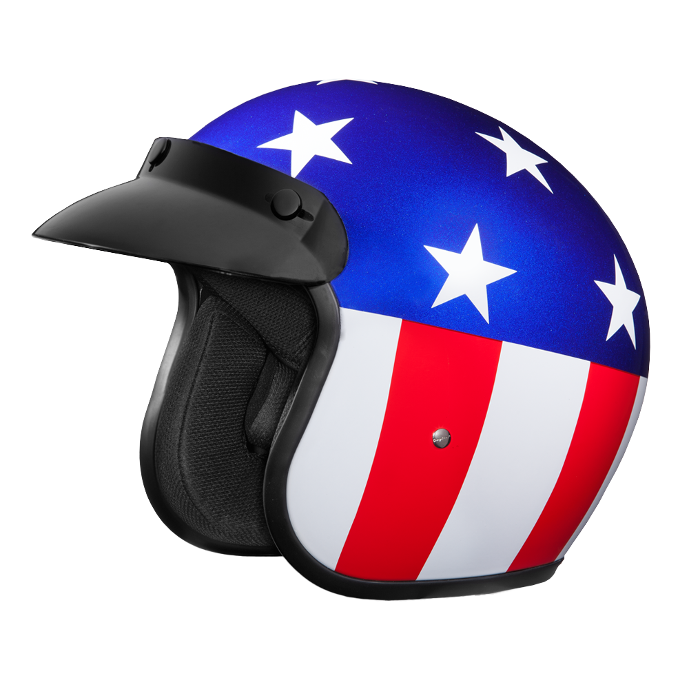 DOT Approved Daytona Cruiser Open Face Motorcycle Helmet - Men, Women & Youth - With Visor & Graphics - W/ Captain America DOT Approved Daytona Cruiser Open Face Motorcycle Helmet - Men, Women & Youth - With Visor & Graphics - W/ Captain America