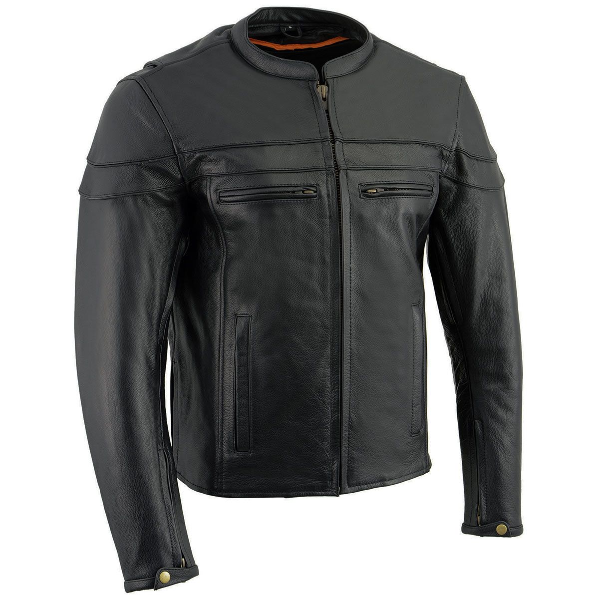 Milwaukee Leather LKM1725 Men's Black Leather Sporty Crossover Scooter Motorcycle Jacket w/ Reflective Piping Milwaukee Leather LKM1725 Men's Black Leather Sporty Crossover Scooter Motorcycle Jacket w/ Reflective Piping