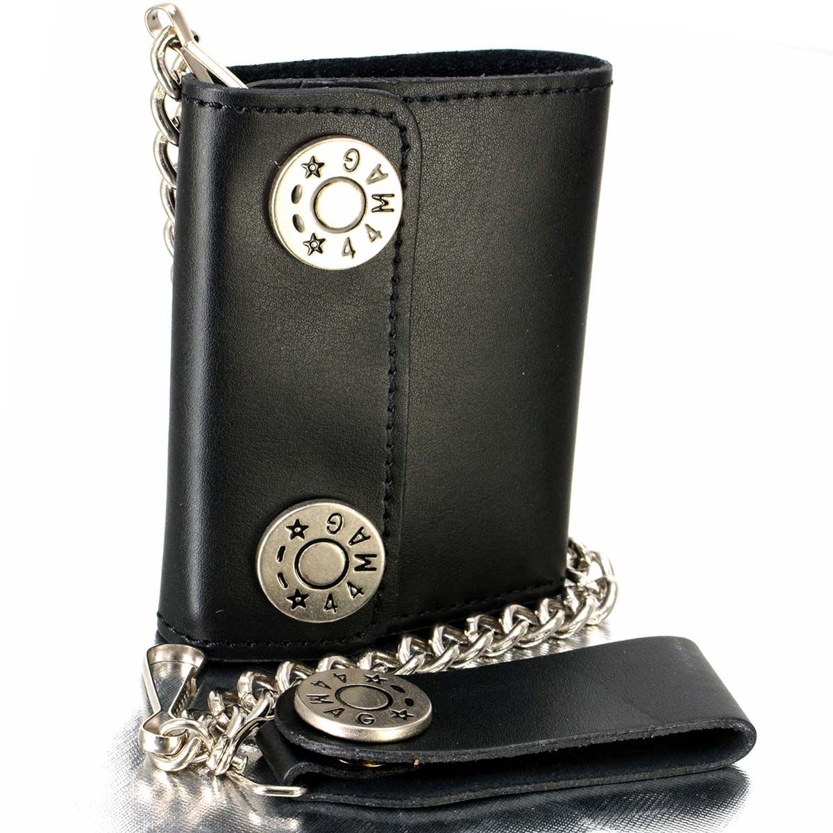 Milwaukee Leather MLW7822 Men's 4.25” Leather Bi-Fold Biker Wallet w/ Anti-Theft Stainless Steel Chain and 44 Mag Nickel Snaps Milwaukee Leather MLW7822 Men's 4.25” Leather Bi-Fold Biker Wallet w/ Anti-Theft Stainless Steel Chain and 44 Mag Nickel Snaps