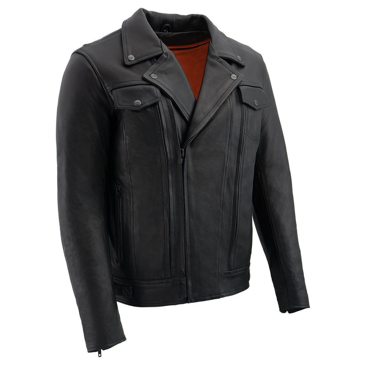 Milwaukee Leather LKM1720T Men's Tall Sizes Black Premium Leather Motorcycle Vented Leather Jacket w/ Utility Pockets Milwaukee Leather LKM1720T Men's Tall Sizes Black Premium Leather Motorcycle Vented Leather Jacket w/ Utility Pockets