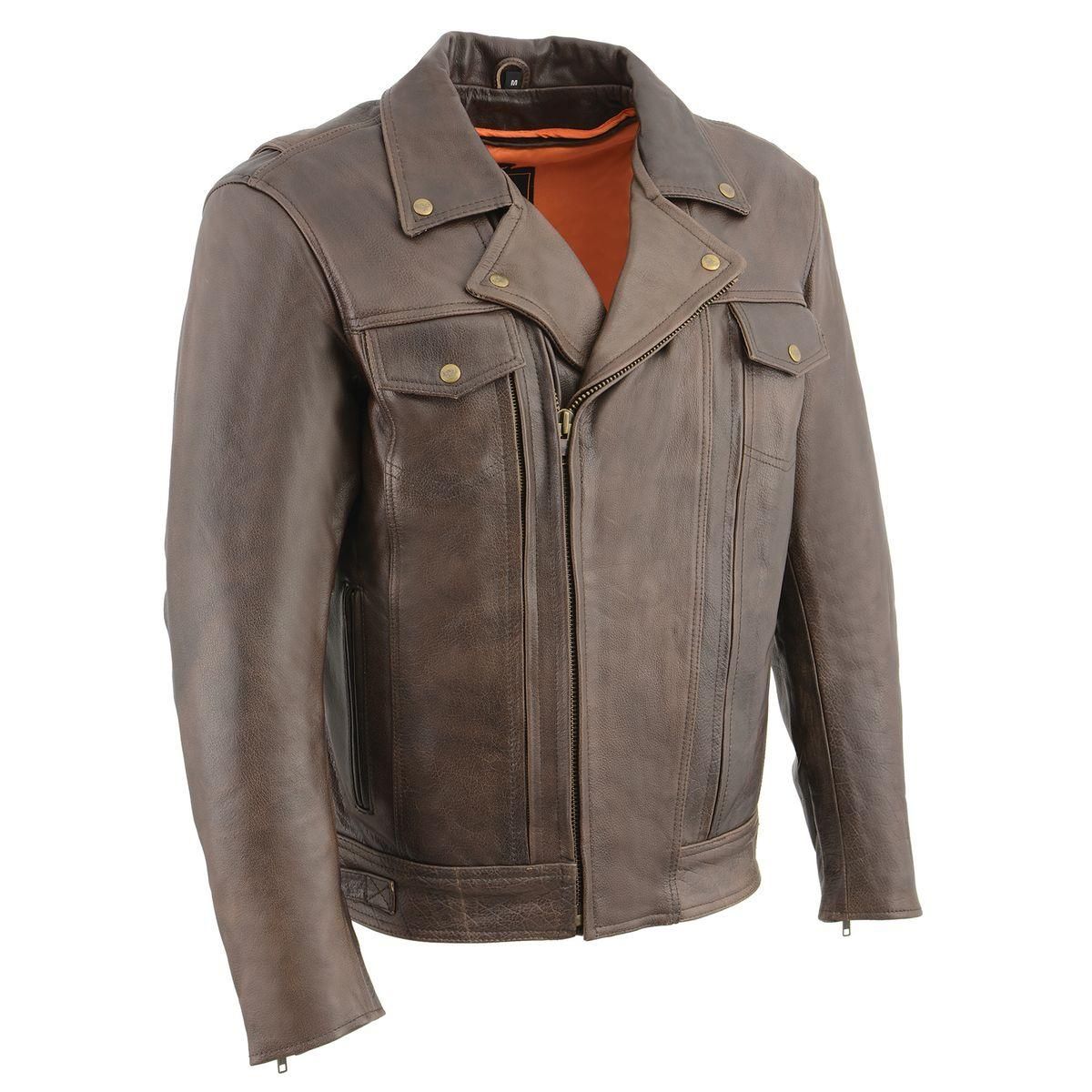 Milwaukee Leather MLM1522 Men's Vented Retro Brown Leather Motorcycle Jacket