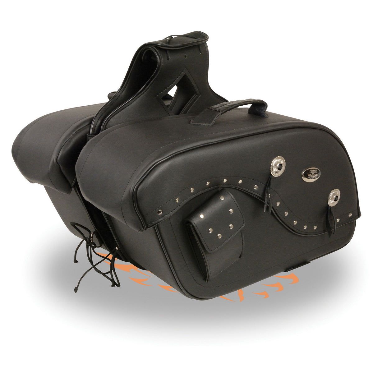 Milwaukee Leather MP8300 Black PVC Large Cruiser Style Riveted Throw Over Saddlebags Milwaukee Leather MP8300 Black PVC Large Cruiser Style Riveted Throw Over Saddlebags