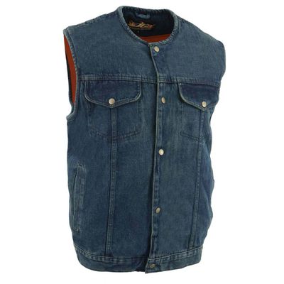 Biker's Edge DM1937 Men's Blue Snap Front Denim Club Style Motorcycle Biker Rider Vest Biker's Edge DM1937 Men's Blue Snap Front Denim Club Style Motorcycle Biker Rider Vest