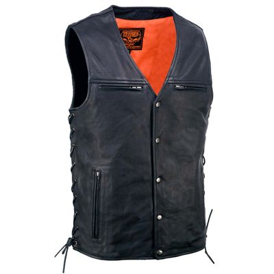 Milwaukee Leather MLM3517 Men's Black Premium Leather Classic V-Neck Side Lace Motorcycle Rider Vest Milwaukee Leather MLM3517 Men's Black Premium Leather Classic V-Neck Side Lace Motorcycle Rider Vest