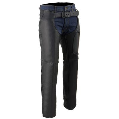 Milwaukee Leather Men's Black Premium Leather Motorcycle Rider Chaps w/ Front 3-Pockets - Thigh Patch Pocket-ML1766 Milwaukee Leather Men's Black Premium Leather Motorcycle Rider Chaps w/ Front 3-Pockets - Thigh Patch Pocket-ML1766