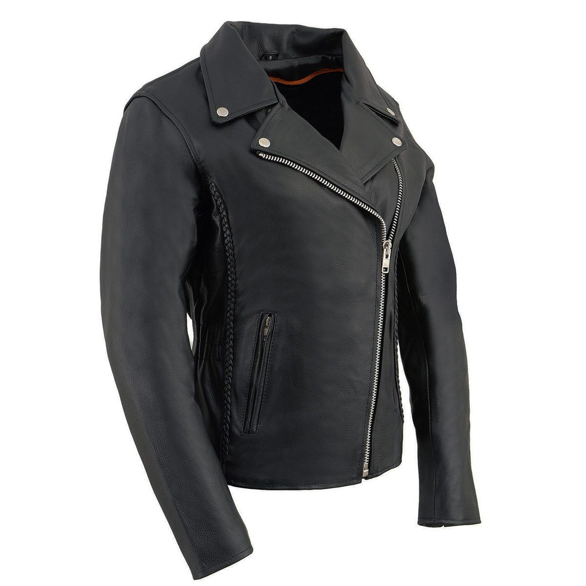 Milwaukee Leather LKL2710 Women's Classic Black Braided Motorcycle Jacket with Studded Back Milwaukee Leather LKL2710 Women's Classic Black Braided Motorcycle Jacket with Studded Back