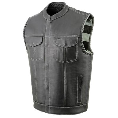 Milwaukee Leather MLM3507 Men's Old Glory Black Premium Leather Club Style Vest w/ Grey Stitching Laced Armholes Milwaukee Leather MLM3507 Men's Old Glory Black Premium Leather Club Style Vest w/ Grey Stitching Laced Armholes