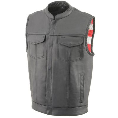 Milwaukee Leather MLM3508 Men's Black Premium Leather Vest - Old Glory Laced Armholes Black Stitching Club Style Vest Milwaukee Leather MLM3508 Men's Black Premium Leather Vest - Old Glory Laced Armholes Black Stitching Club Style Vest