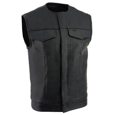 Milwaukee Leather LKM3721 Men's Black Leather Collarless Club Style Motorcycle Rider Vest w/Concealed Snap Closure Milwaukee Leather LKM3721 Men's Black Leather Collarless Club Style Motorcycle Rider Vest w/Concealed Snap Closure