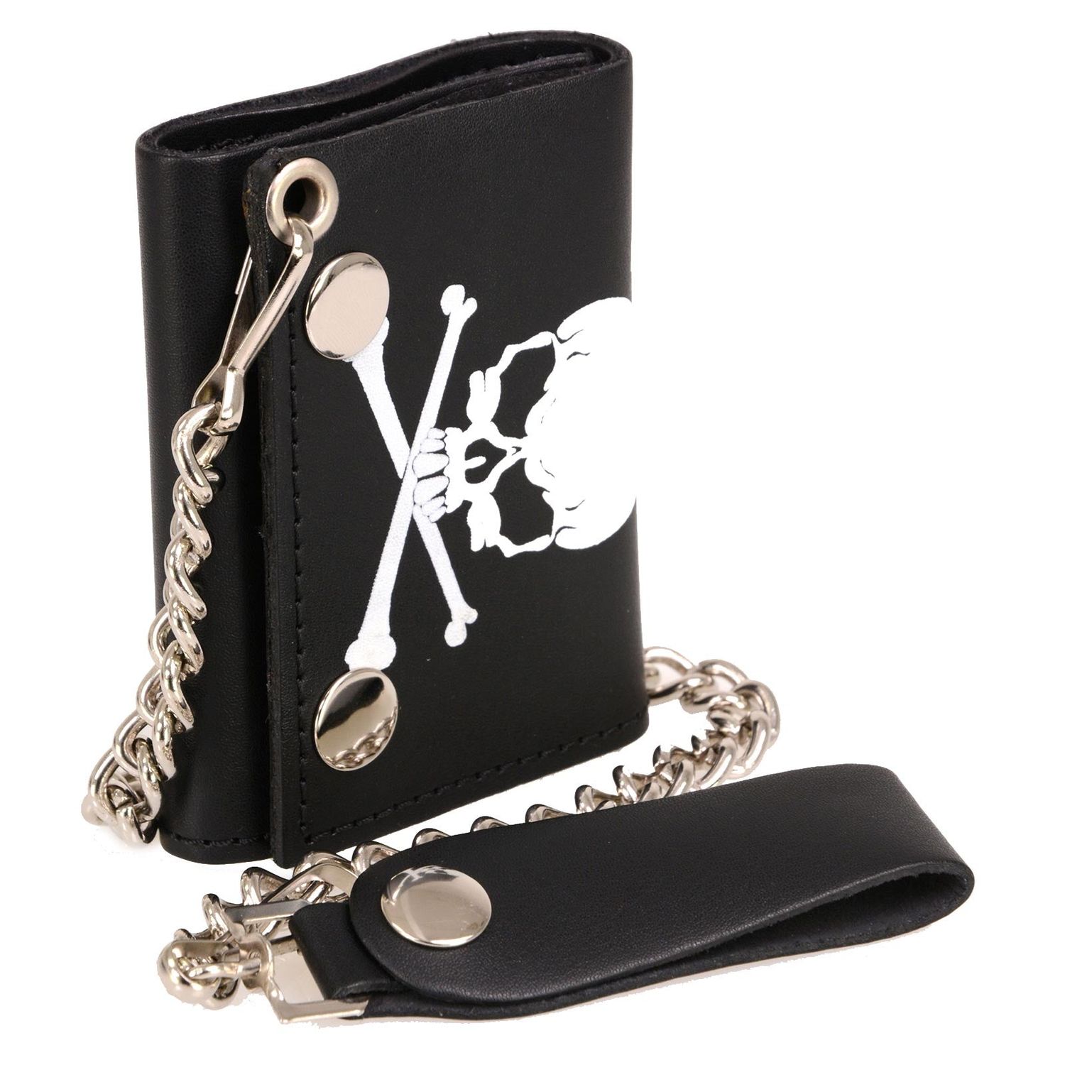Milwaukee Leather MLW7835 Men's 4” Black Leather Biker Wallet w/ Skull Cross Bones -Tri-Fold Anti-Theft Stainless Steel Chain Milwaukee Leather MLW7835 Men's 4” Black Leather Biker Wallet w/ Skull Cross Bones -Tri-Fold Anti-Theft Stainless Steel Chain