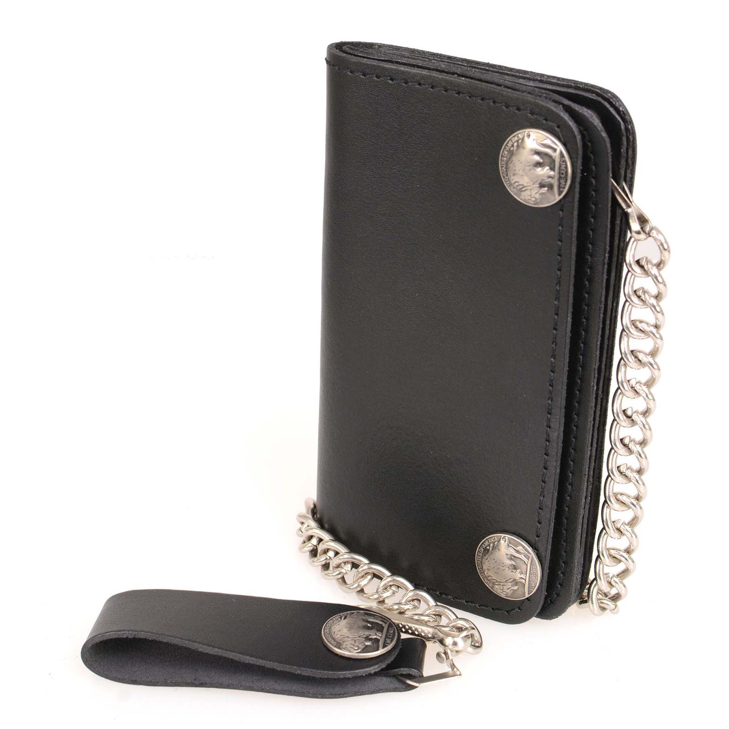 Milwaukee Leather MLW7801 Men's 6” Leather Long Bi-Fold Biker Wallet w/ Anti-Theft Stainless Steel Chain and Buffalo Nickel Snaps Milwaukee Leather MLW7801 Men's 6” Leather Long Bi-Fold Biker Wallet w/ Anti-Theft Stainless Steel Chain and Buffalo Nickel Snaps